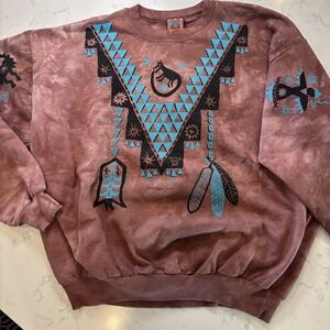 Vtg 90s Dagoli Sweatshirt Tribal "Starwalker" Cave Art Double Sided Graphic LG